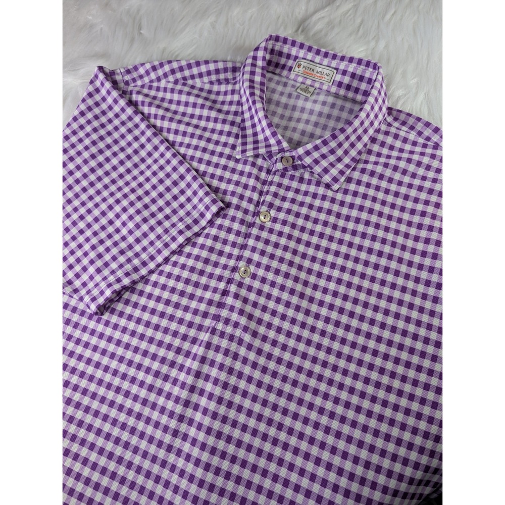 Peter Millar Summer Comfort Mens XL Purple Gingham Check Short Sleeve Polo Shirt